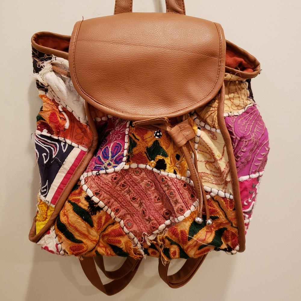 Buckle patchwork backpack